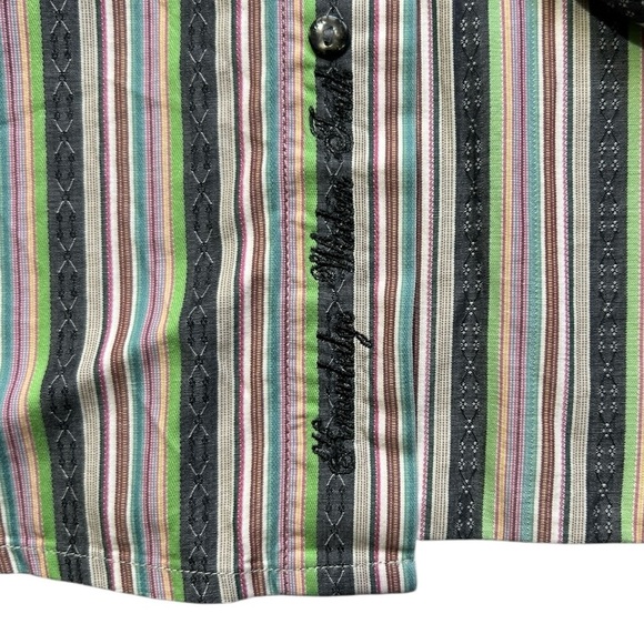 ROBERT GRAHAM Button Up LS Shirt sz XL Gray & Multicolor Stripe Floral Cuff/Trim - Picture 7 of 12